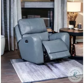 BelleAvenue Air Blue Leather Dual Power Glider Recliner
