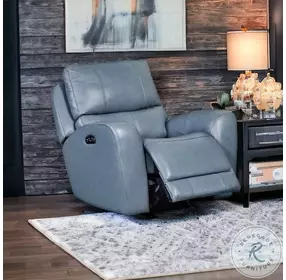 Bel Air Blue Leather Dual Power Glider Recliner