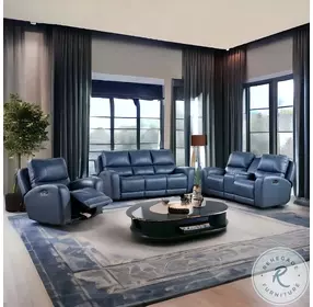 BelleAvenue Air Blue Leather Dual Power Reclining Console Loveseat