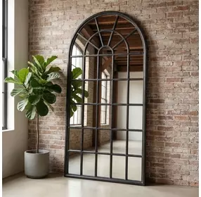 Berwyn Dark Brown Arched Floor Mirror