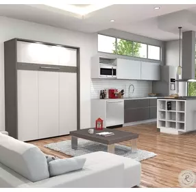 Cielo By Bark Gray and White Queen Wall Bed