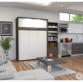 Cielo By Premium Bark Gray and White 95" Queen Wall Bed Kit