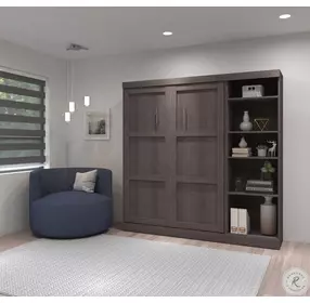 Pur Bark Grey 84" Full Murphy Bed with Shelving Unit