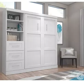 Pur White 84" Full Murphy Bed and Shelving Unit with Drawers