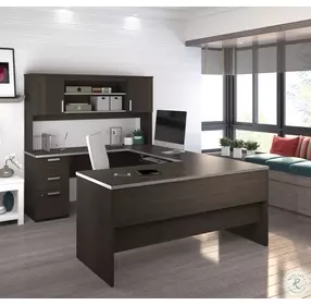 Ridgeley Dark Chocolate U Shaped Desk with Lateral File and Bookcase