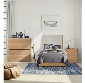 Modena Natural and Cream Twin Upholstered Panel Bed