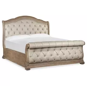 Marisol Fawn and Cream Queen Leather Upholstered Sleigh Bed
