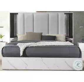 Bianca White and Gray Marble Platform Bedroom Set with LED Light