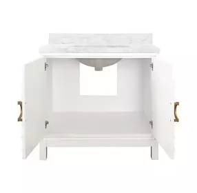 Bixby Matte White Lacquer Carrera Marble Top Bath Vanity