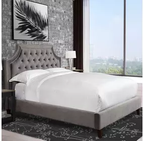 Jasmine Flannel Gray Queen Upholstered Panel Bed