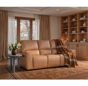 Miles Brown Leather Zero Gravity Power Reclining Sofa With Power Headrest
