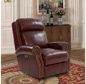 Blair Marisol Cabernet Leather Power Recliner with Nailhead Trim and USB Charging