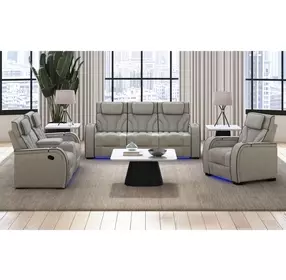 Tundra Simba Taupe 86" Motion Reclining Sofa with Wireless Charger and LED