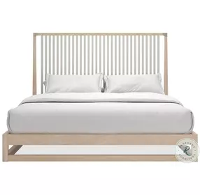 Pinstripe Sun Drenched Oak And Almond Milk Upholstered King Platform Bed