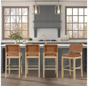 Reid Sand Vegan Leather Upholstered Bar Chair Set of 2