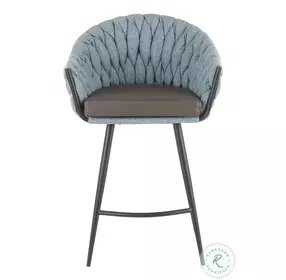 Braided Matisse Black Metal With Grey Faux Leather And Blue Fabric Counter Height Stool