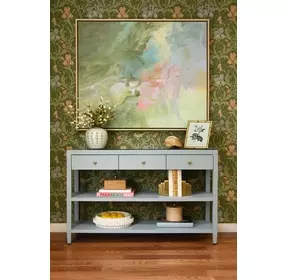 Briar Light Blue 52" Glass Top Console Table with 3 Drawers
