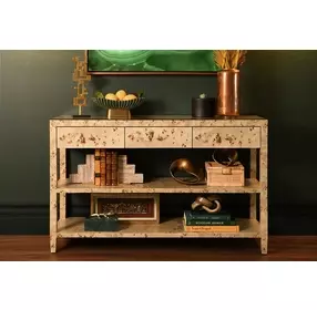 Briar Brown 52" Glass Top Console Table with 3 Drawers