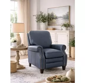 Briarwood Santa Fe Ocean Leather Push Thru The Arms Recliner with Nailhead Trim