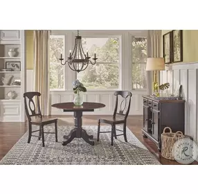 British Isles Oak Black 42" Extendable Round Double Drop Leaf Dining Table