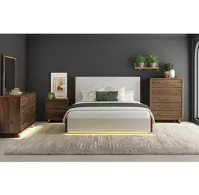 Perth Beige and Brown King Upholstered Platform Bed with LED