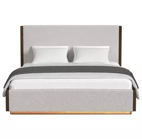 Perth Beige and Brown Upholstered Platform Bedroom Set with LED