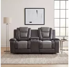 Briscoe Light And Dark Gray Double Glider Reclining Loveseat With Center Console