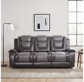 Briscoe Light And Dark Gray Double Reclining Sofa With Drop Down Cup Holders