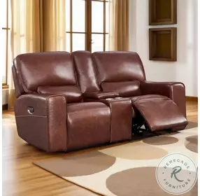 Broadway Brown Power Reclining Console Loveseat with Power Headrest And Footrest