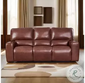 Broadway Brown Leather 89" Lay Flat Power Reclining Sofa with Power Headrest and USB Charging