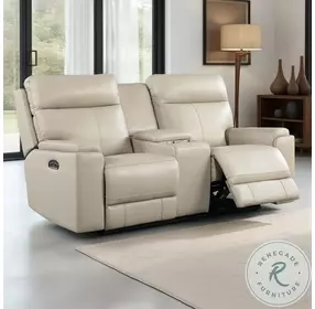 Bryant Taupe Leather Power Reclining Console Loveseat