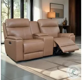 Bryant Tuscan Tan Leather 76" Power Reclining Console Loveseat