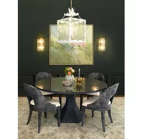 Bryce Textured Navy Linen Hexagonal Base 60" Dining Table
