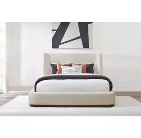 Sofia Blanched Almond Upholstered King Panel Bed