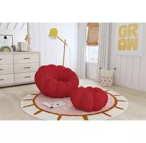Pumpkin Red Upholstered Swivel Chair and Round Ottoman
