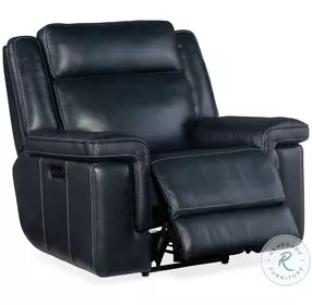 Arthur Cosmos Cobalt Leather Lay Flat Power Recliner With Power Headrest And Lumbar