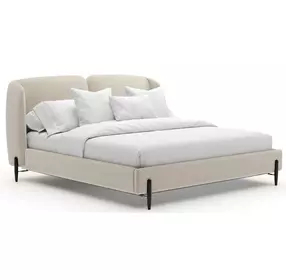 Madera Beige and Modern Walnut King Upholstered Panel Bed
