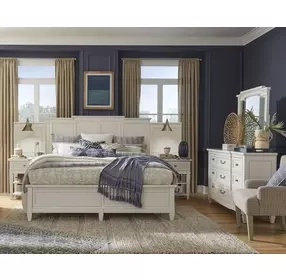 Willowbrook Egg Shell White King Wall Panel Bed with 2 Nightstand and USB Charging