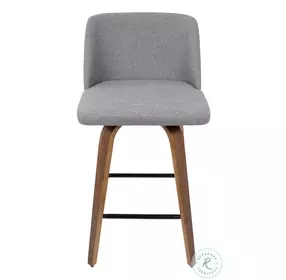 Toriano Walnut And Grey Fabric With Square Black Footrest Counter Height Stool Set Of 2