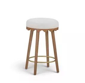 Oodle Cream and Light Walnut Performance Vegan Mohair Upholstered Counter Height Stool