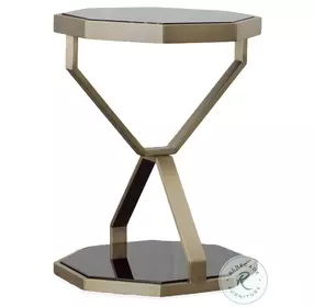 Compositions Black Glass And Satin Brass Drinks Table