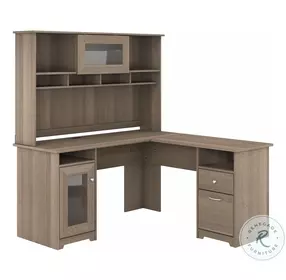 Cabot Ash Gray 60" L Shaped Home Office Set with Hutch