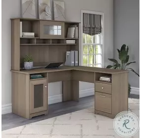 Cabot Ash Gray 60" L Shaped Computer Desk With Hutch