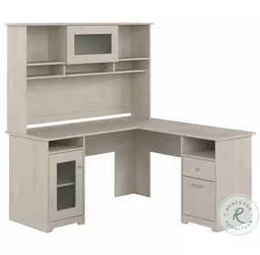 Cabot Linen White Oak 60" L Shaped Computer Home Office Set with Hutch