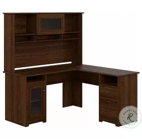 Cabot Modern Walnut 60" L Shaped Computer Home Office Set with Hutch