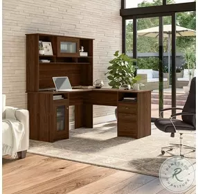 Cabot Modern Walnut 60" L Shaped Computer Desk with Hutch