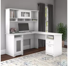 Cabot White 60" L Shaped Computer Desk With Hutch