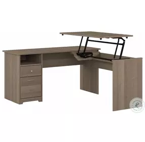 Cabot Ash Gray 60" 3 Position Sit to Stand L Shaped Home Office Set