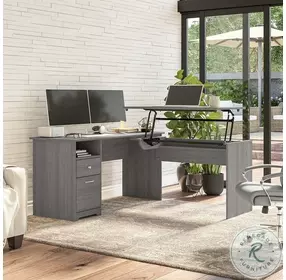 Cabot Modern Gray 60" 3 Position Sit to Stand L Shaped Desk