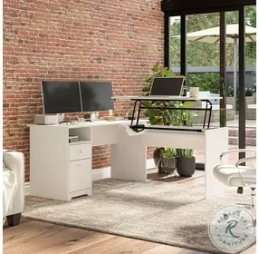 Cabot White 60" 3 Position Sit to Stand L Shaped Desk